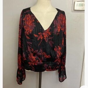 12-20 Lane Bryant Black top Blouse Floral Shimmer 16 NWT
